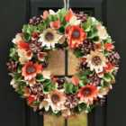 Wooden Sunflower Xmas Winter Christmas Festive Wreath, Christmas Wreath for Front Door, Home Decoration 35cm