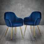 LPD Furniture Lara Dining Chair Royal Blue With Gold Legs (Pack of 2)