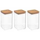 3pk Rectanglar 1.5L Food Storage Box w/ Sealed Bamboo Lid