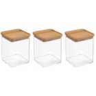 Set 3 Rectanglar 1Lt Food Storage Box With Air Tight Sealed Bamboo Lid