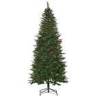 HOMCOM 7ft Pencil Artificial Christmas Tree with Realistic Branches, Red Berries, Auto Open, Green