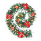 Livingandhome Artificial Christmas Garland Pine Cones Red Flower Green Garland with LED Lights 270 cm
