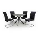 Shankar Avesta Grey Dining Table & 4 Callisto Black Dining Chairs Set