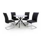 Shankar Avesta White Dining Table & 4 Callisto Black Dining Chairs Set