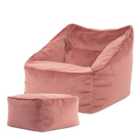 icon Natalia Velvet Armchair Bean Bag and Footstool Set Dusk Pink Giant Bean Bag Chair