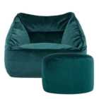 icon Natalia Velvet Armchair Bean Bag and Pouffe Set Teal Green Giant Bean Bag Chair