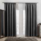 Dreamscene Pencil Pleat Blackout Curtains Set of 2 Thermal Tape Top Heading Panels Ready Made, Charcoal Grey - 66" x 90"