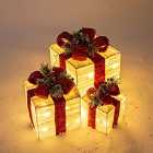 Christmas Workshop Set of 3 LED Light Up Xmas Gift Boxes with Red Bows - Warm White