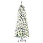 Bon Noel 6Ft Prelit Snow Flocked Christmas Tree with Light Xmas Decoration Green
