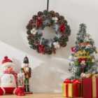 Livingandhome Light Up Christmas Wreath Pine Cone Cotton Autumn Artificial Wreath Xmas Decoration 37 cm