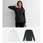 Maternity 2 Pack Black Stripe and White Crew Tops