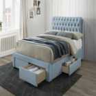 Blue 4 Drawer Fabric Bed With Button Headboard King