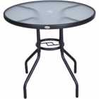 Outsunny Outdoor Round Dining Table Tempered Glass Top With Parasol Hole 80Cm - Black