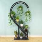 Livingandhome 4 Tier Black Creative Half Heart Shaped Curved Plant Stand Bonsai Display Shelf with Hanging Hooks