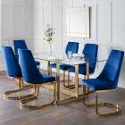 Minori 6 Seater Rectangular Glass Top Dining Table, Gold