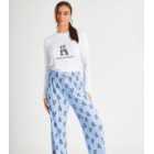 Loungeable Pale Blue Trouser Pyjama Set with French Bulldog Print