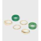 6 Pack Green Resin and Gold Rings