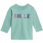 M&S Cotton Smile Slogan Top, 0-3 Y, Sage