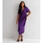 Petite Purple Leopard Print Satin Midi Wrap Dress