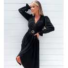 AX Paris Black Long Sleeve Belted Midi Wrap Dress