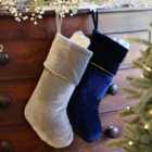 Pack of 2 Blue & Grey Velvet Xmas Gift Decoration Christmas Stocking