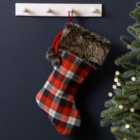 Highland Plaid Stocking with Faux Fur Cuff Xmas Gift Decoration Christmas Stocking