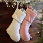 Pack of 2 Pink & White Velvet Xmas Gift Decoration Christmas Stocking