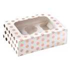 Anniversary House Rose Gold Polka Dot Cupcake Box for 6 Cupcakes Foil
