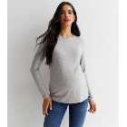 Maternity 2 Pack Black and Grey Crew Neck Long Sleeve Tops