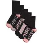 M&S Womens 5pk Animal Ankle High Socks '3-8 Black Mix