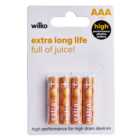 Wilko Extra Long Life AAA 4 Pack 1.5V Alkaline Batteries