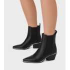 London Rebel Black Leather-Look Block Heel Western Boots