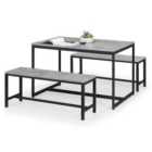 Staten Rectangular Dining Table with 2 Benches, Grey