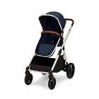 Ickle Bubba Eclipse Travel System With Galaxy Car Seat And Isofix Base - Midnight Blue On Chrome With Tan Handles.