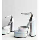 Public Desire Silver Holographic Block Platform Heel Sandals