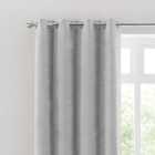 Textured Chenille Silver Ultra Thermal Eyelet Curtains