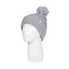 Heat Holders Ladies Ribbed Turn Over Hat With Pom Pom - Light Grey