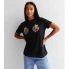 Petite Black Leopard Print Baubles Logo T-Shirt