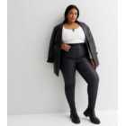 Curves Black Coated Leather-Look High Waist Jeggings