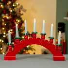 The Christmas Workshop 71179 Red Arched Wooden Candle Bridge with Candle Holders