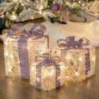 The Christmas Workshop 70839 Set of 3 Light-Up Christmas Boxes With 65 LED's & Pink Bow