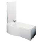 B Shape Left Hand Shower Bath Bundle - Includes Tub, Curved 6mm Safety Glass Screen and Front Panel - 1700mm - Balterley