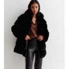 Gini London Black Faux Fur Hooded Coat
