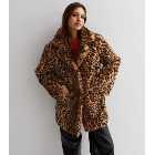 Gini London Brown Leopard Print Faux Fur Coat