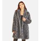 Yumi Grey Snake Faux Fur Long Coat