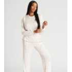 Loungeable Cream Ribbed Trouser Pyjama Set with Heart Print