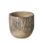 Ceramic Plant Pot with a Rustic Carved Wood Like Texture - Brown. Suitable For Indoor Use. (Dia) 16.5 cm