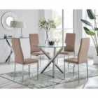Furniture Box Selina Chrome Glass Table, 4 Grey Milan Chairs