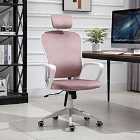 HOMCOM High Back Office Chair w/Wheels/Moving Headrest Pink