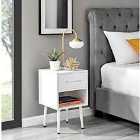 Furniture Box Taylor Small 1 Drawer White Bedside Table With Silver Handles